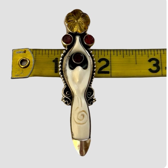 ‼️💥PRICE DROP ☄️Sterling 925 Goddess Pendant Rare Bone Garnets Citron crystals - Picture 8 of 10
